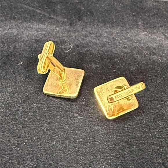 Antique Elegant Gold Cufflinks Set with Red and Green Accents - Picture 4 of 5